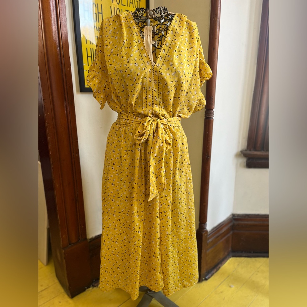 Max Studio Yellow Floral Women's Sun Dress - M